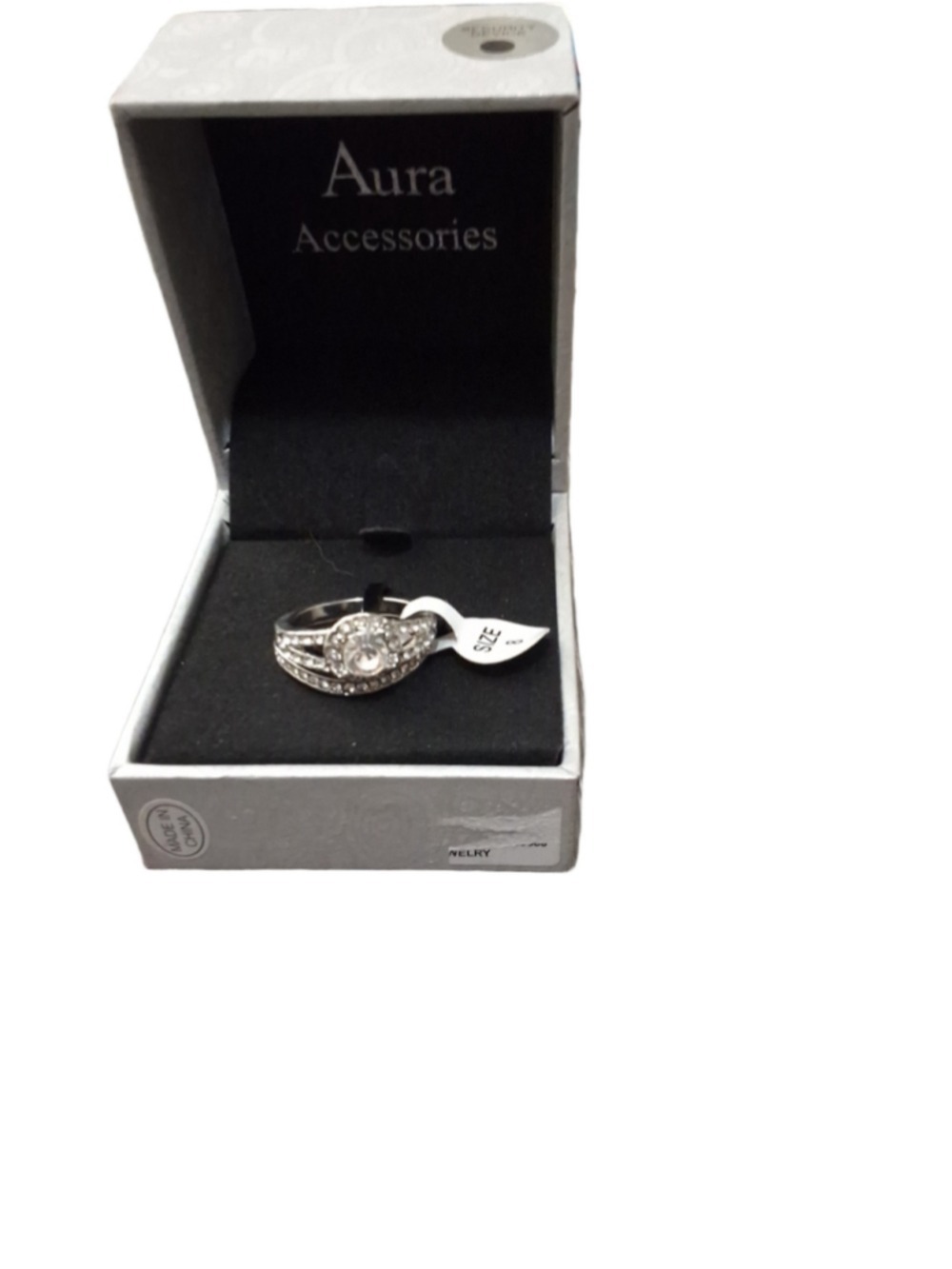 NWT Aura Accessories Silver Tone Rhinestone Ring Set Size 8 - Picture 2 of 5